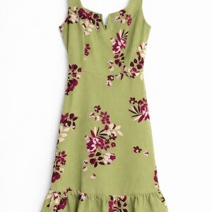 The Commons Floral Green Mini Dress Smocked Back Ruffle Hem Cottagecore Size S